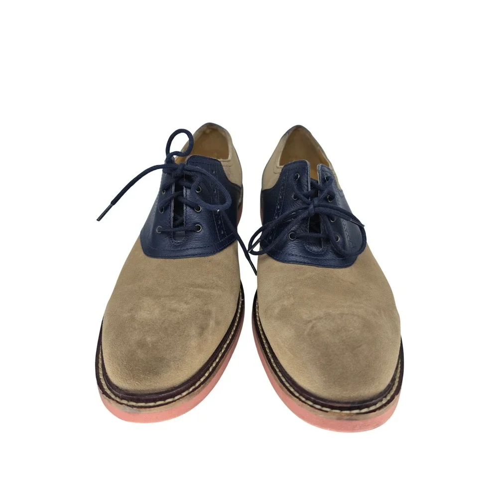 Cole Haan Mens Tan Suede Navy Leather Saddle Shoes Oxford 9.5 M Preppy Academia